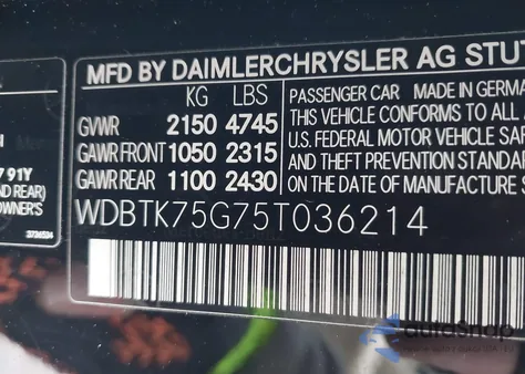 2005 Mercedes-Benz Clk 500 из США, поврежденный, VIN WDBTK75G75T036214